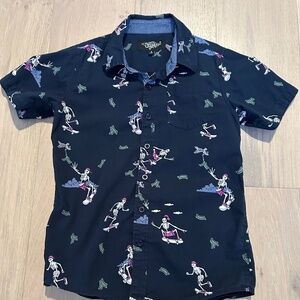 Eighty Eight Blue Short Sleeve Button Down Skateboard Skeleton Theme Size 8